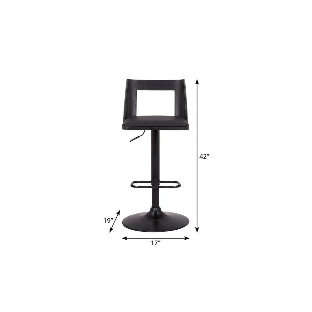 Black Faux Leather And Fabric And Iron Adjustable Height Swivel Bar Chair HomeRoots