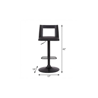 Black Faux Leather And Fabric And Iron Adjustable Height Swivel Bar Chair HomeRoots