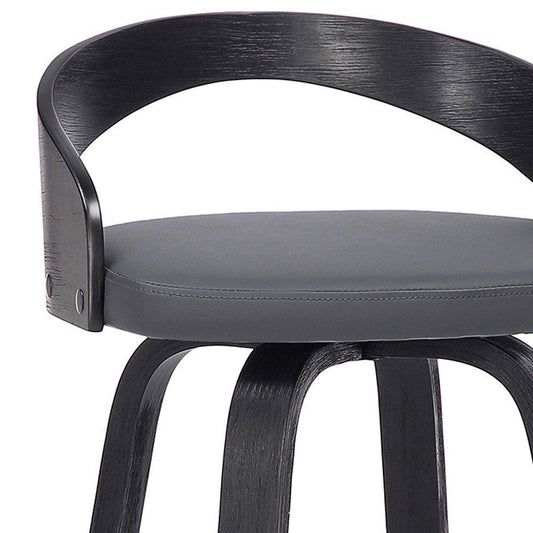 26" Gray And Black Faux Leather And Fabric And Iron Low Back Counter Height Swivel Bar Chair HomeRoots