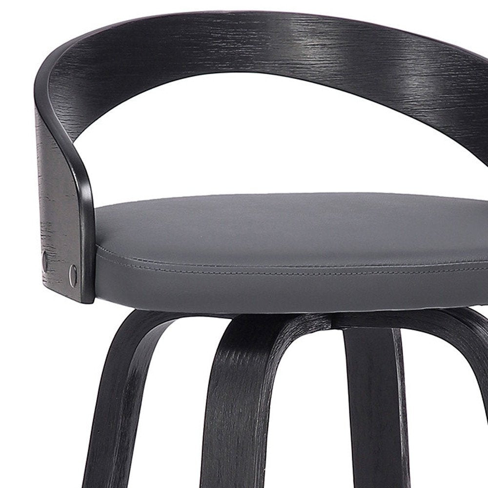 26" Gray And Black Faux Leather And Fabric And Iron Low Back Counter Height Swivel Bar Chair HomeRoots