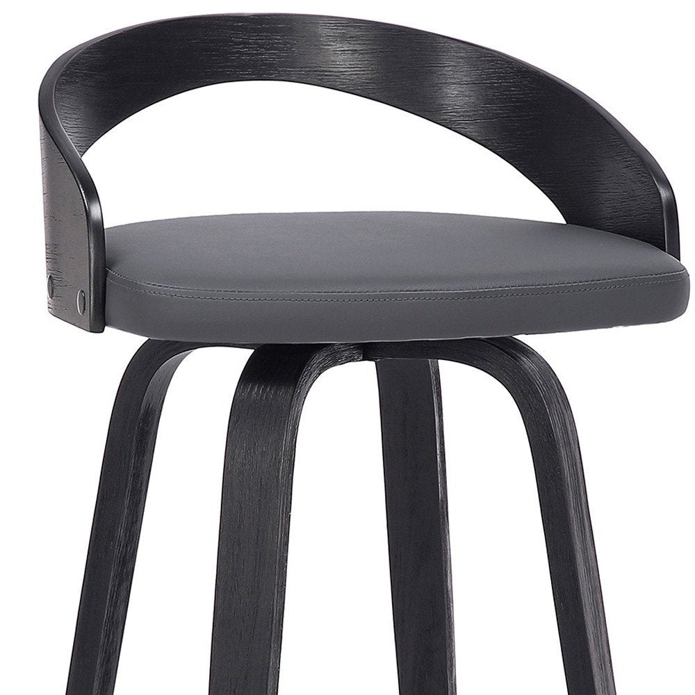 26" Gray And Black Faux Leather And Fabric And Iron Low Back Counter Height Swivel Bar Chair HomeRoots
