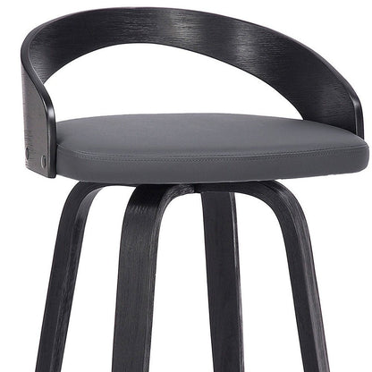 26" Gray And Black Faux Leather And Fabric And Iron Low Back Counter Height Swivel Bar Chair HomeRoots