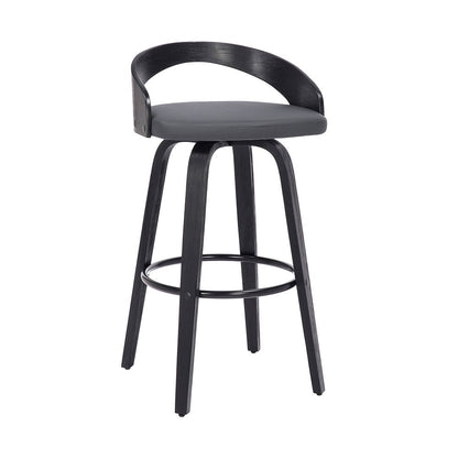26" Gray And Black Faux Leather And Fabric And Iron Low Back Counter Height Swivel Bar Chair HomeRoots