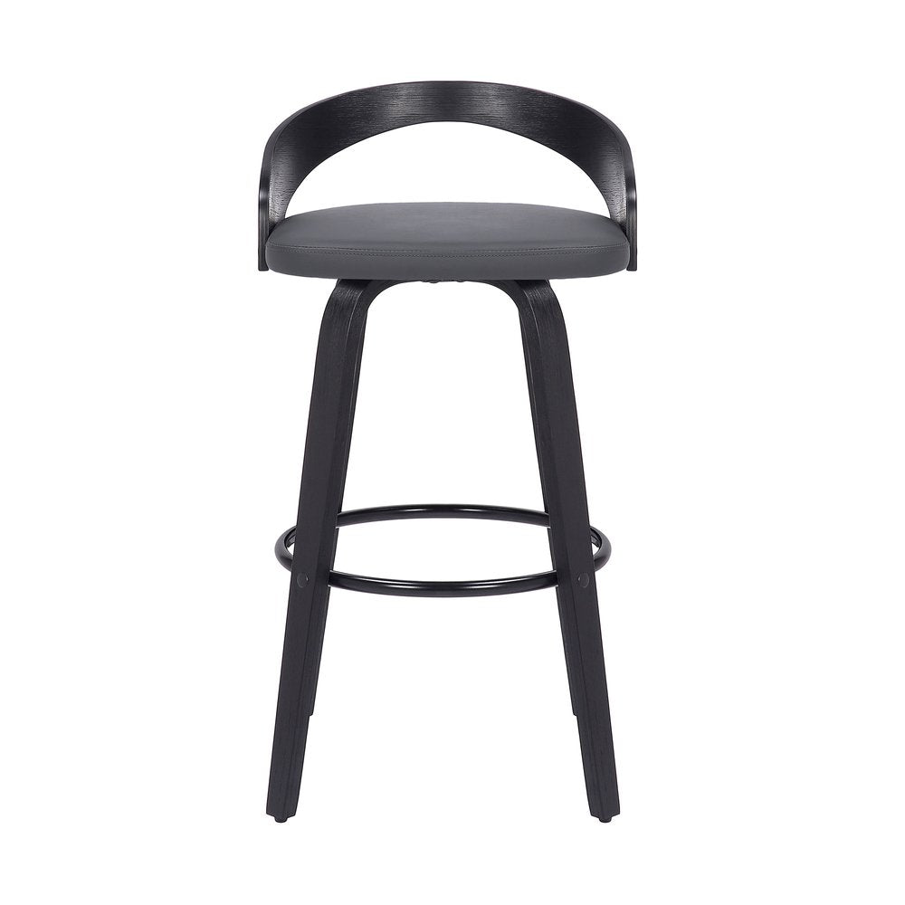 26" Gray And Black Faux Leather And Fabric And Iron Low Back Counter Height Swivel Bar Chair HomeRoots