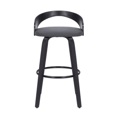 26" Gray And Black Faux Leather And Fabric And Iron Low Back Counter Height Swivel Bar Chair HomeRoots
