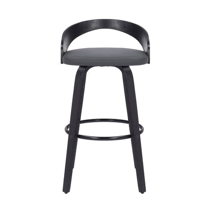 26" Gray And Black Faux Leather And Fabric And Iron Low Back Counter Height Swivel Bar Chair