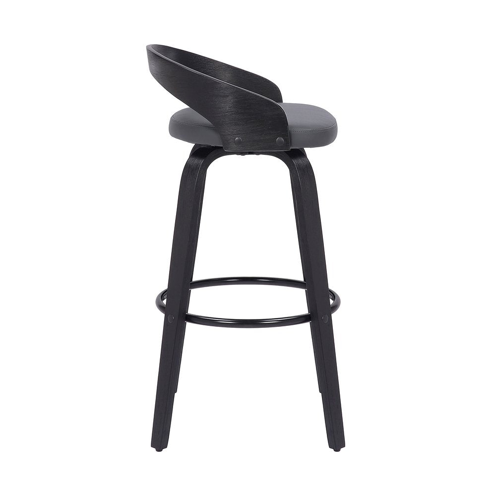 26" Gray And Black Faux Leather And Fabric And Iron Low Back Counter Height Swivel Bar Chair HomeRoots