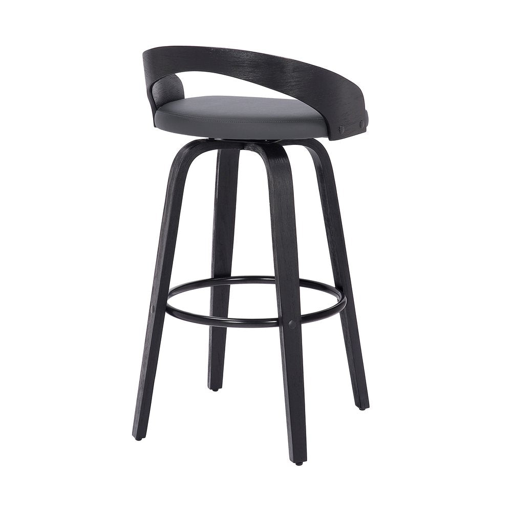 26" Gray And Black Faux Leather And Fabric And Iron Low Back Counter Height Swivel Bar Chair HomeRoots
