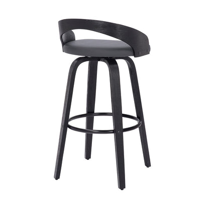 26" Gray And Black Faux Leather And Fabric And Iron Low Back Counter Height Swivel Bar Chair HomeRoots