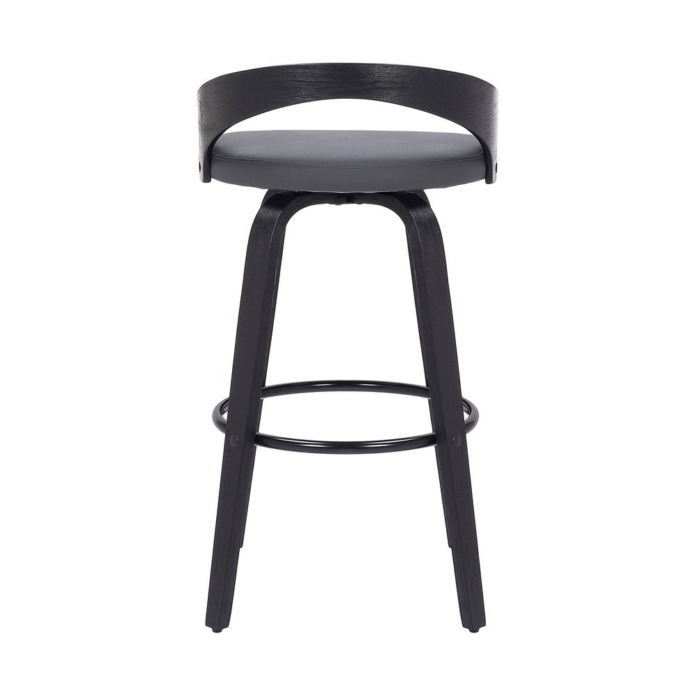 26" Gray And Black Faux Leather And Fabric And Iron Low Back Counter Height Swivel Bar Chair HomeRoots
