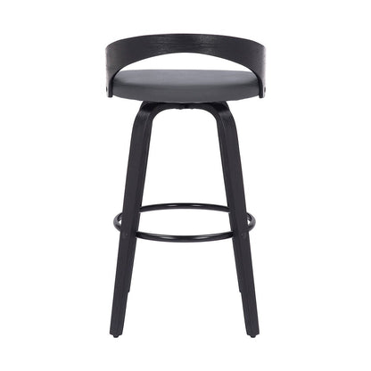 26" Gray And Black Faux Leather And Fabric And Iron Low Back Counter Height Swivel Bar Chair HomeRoots