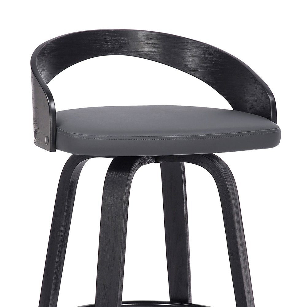 26" Gray And Black Faux Leather And Fabric And Iron Low Back Counter Height Swivel Bar Chair HomeRoots