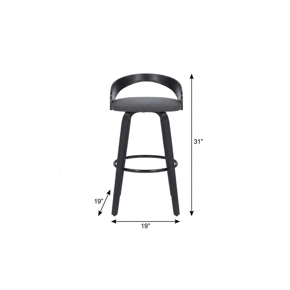 26" Gray And Black Faux Leather And Fabric And Iron Low Back Counter Height Swivel Bar Chair HomeRoots
