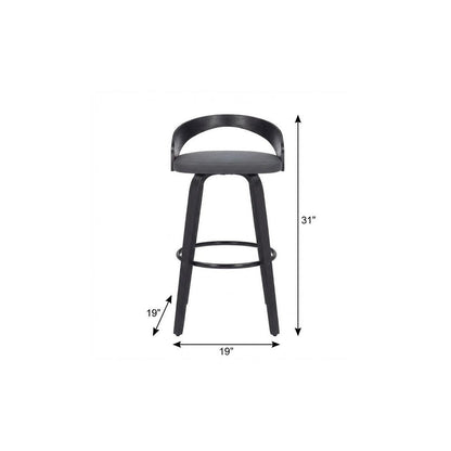26" Gray And Black Faux Leather And Fabric And Iron Low Back Counter Height Swivel Bar Chair HomeRoots