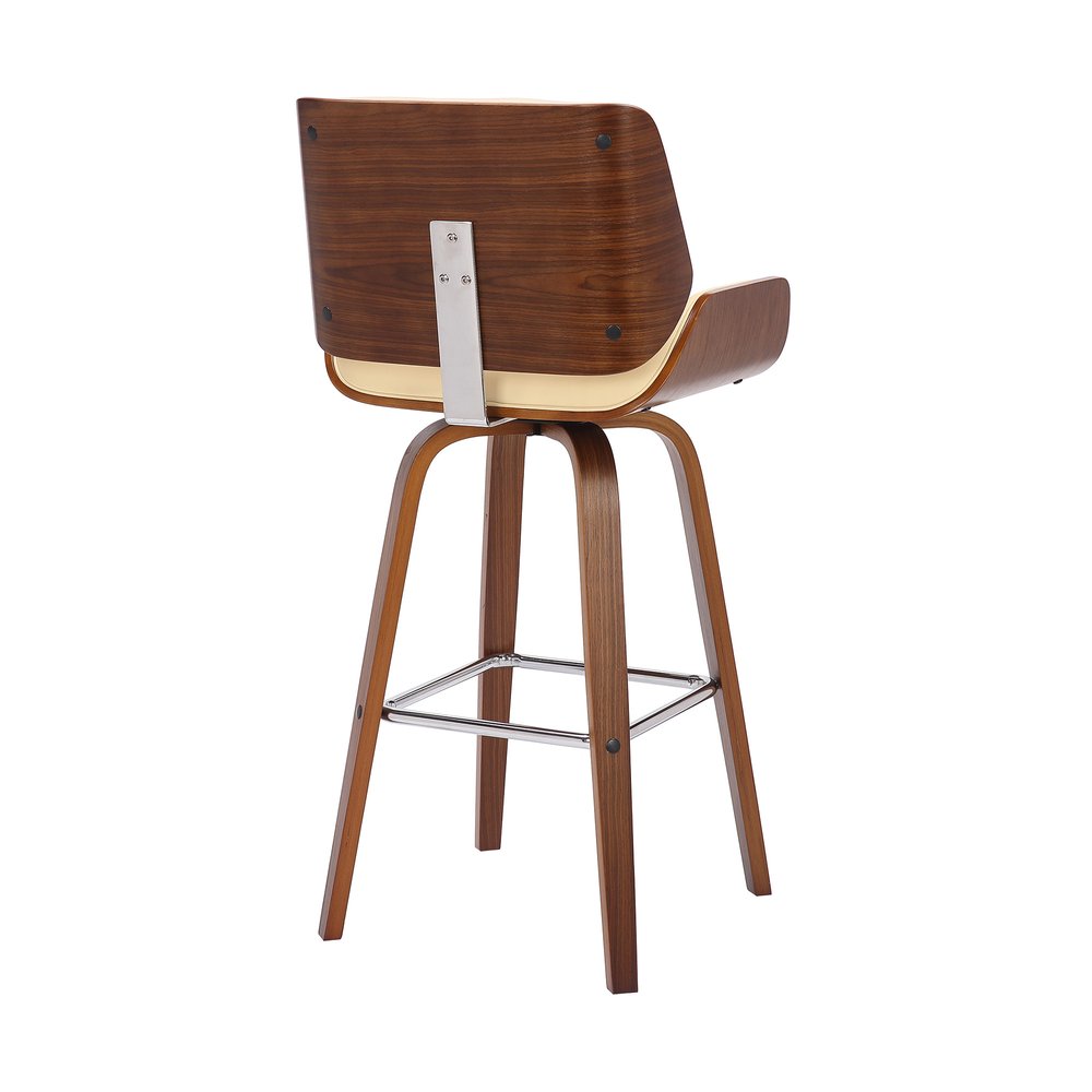 26" Cream And Brown Faux Leather And Fabric And Solid Wood Counter Height Swivel Bar Chair HomeRoots