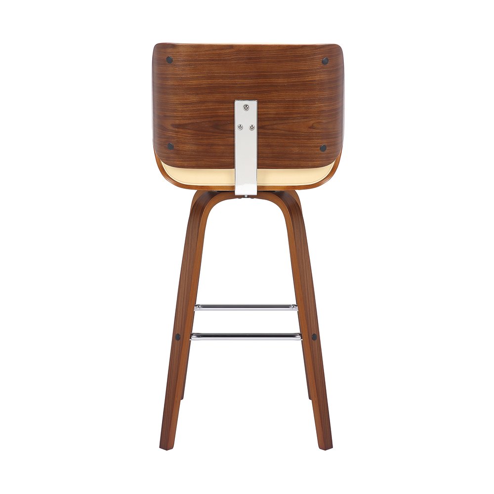 26" Cream And Brown Faux Leather And Fabric And Solid Wood Counter Height Swivel Bar Chair HomeRoots