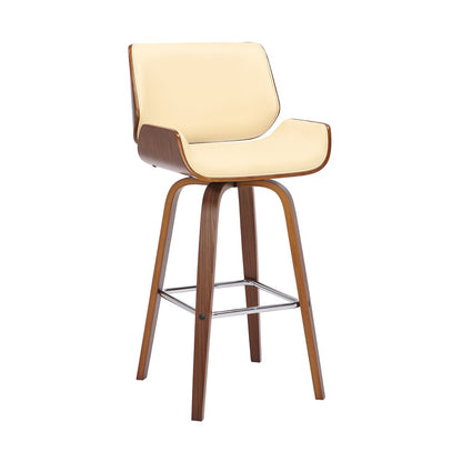 30" Cream And Brown Fabric And Solid Wood Bar Height Swivel Bar Chair HomeRoots