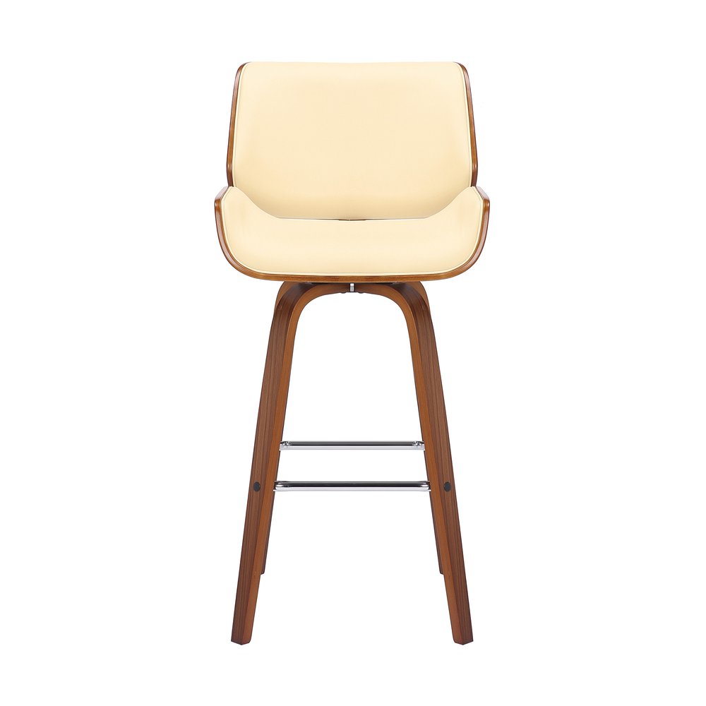 30" Cream And Brown Fabric And Solid Wood Bar Height Swivel Bar Chair HomeRoots