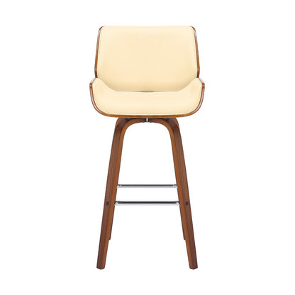 30" Cream And Brown Fabric And Solid Wood Bar Height Swivel Bar Chair HomeRoots