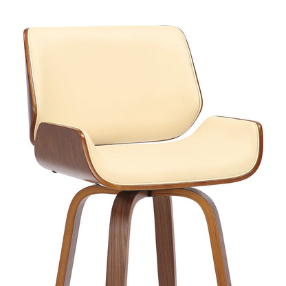 30" Cream And Brown Fabric And Solid Wood Bar Height Swivel Bar Chair HomeRoots