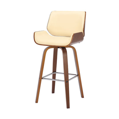 30" Cream And Brown Fabric And Solid Wood Bar Height Swivel Bar Chair HomeRoots