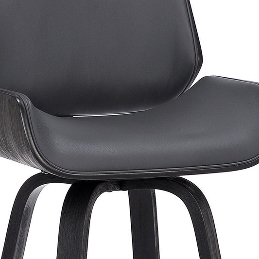 26" Gray And Black Faux Leather And Fabric And Iron Counter Height Swivel Bar Chair HomeRoots