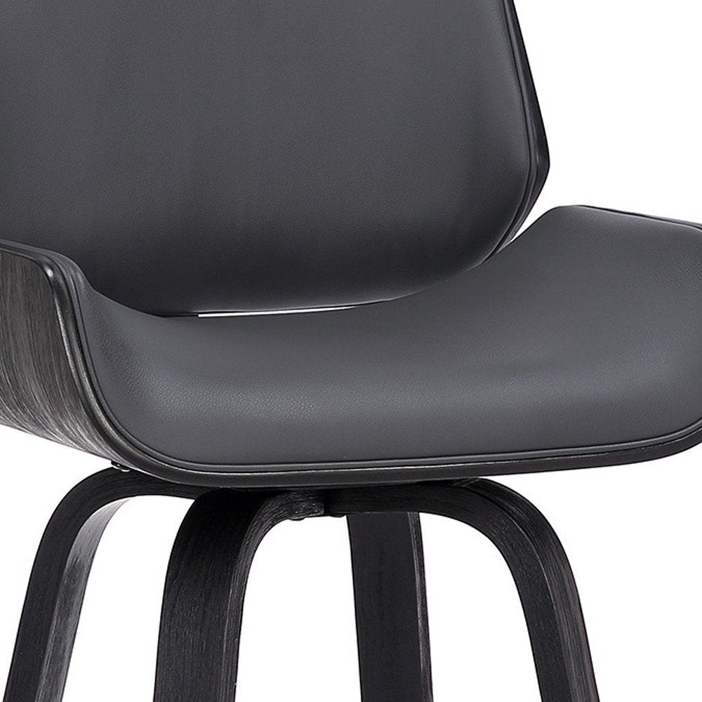 26" Gray And Black Faux Leather And Fabric And Iron Counter Height Swivel Bar Chair HomeRoots