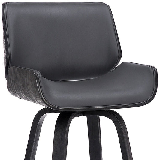 26" Gray And Black Faux Leather And Fabric And Iron Counter Height Swivel Bar Chair HomeRoots