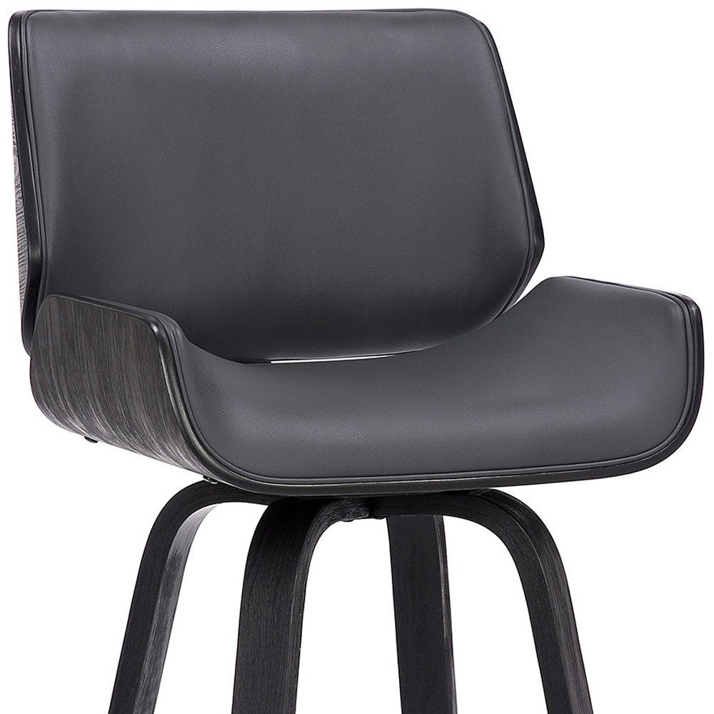 26" Gray And Black Faux Leather And Fabric And Iron Counter Height Swivel Bar Chair HomeRoots