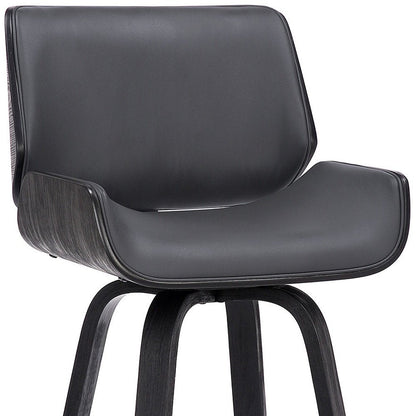 26" Gray And Black Faux Leather And Fabric And Iron Counter Height Swivel Bar Chair HomeRoots
