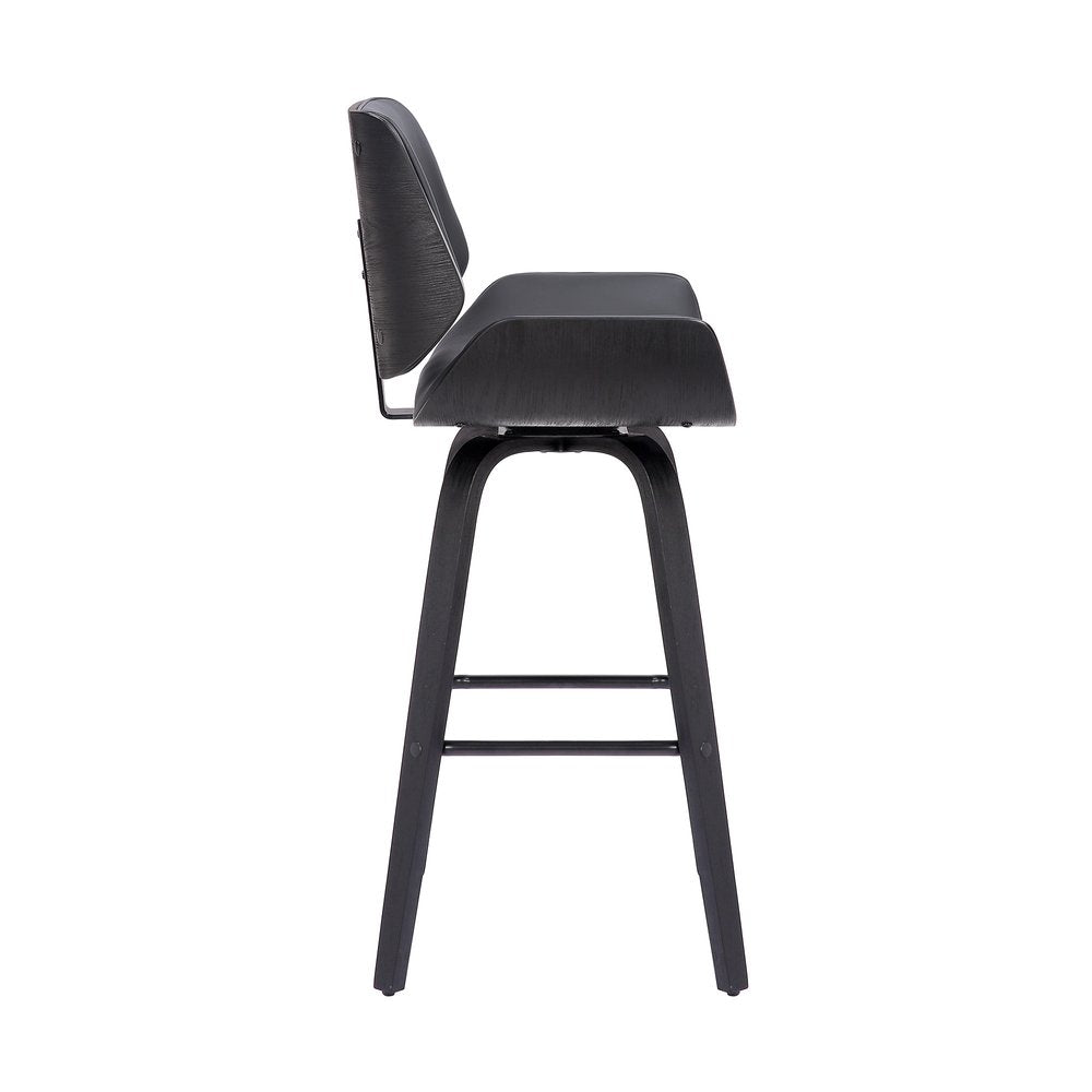 26" Gray And Black Faux Leather And Fabric And Iron Counter Height Swivel Bar Chair HomeRoots