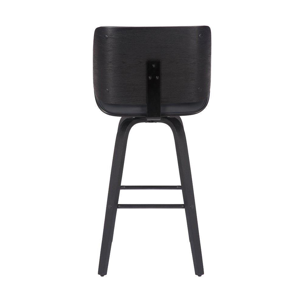 26" Gray And Black Faux Leather And Fabric And Iron Counter Height Swivel Bar Chair HomeRoots