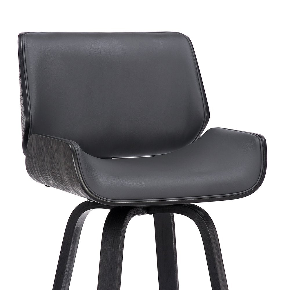 26" Gray And Black Faux Leather And Fabric And Iron Counter Height Swivel Bar Chair HomeRoots