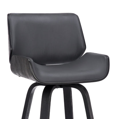 26" Gray And Black Faux Leather And Fabric And Iron Counter Height Swivel Bar Chair HomeRoots