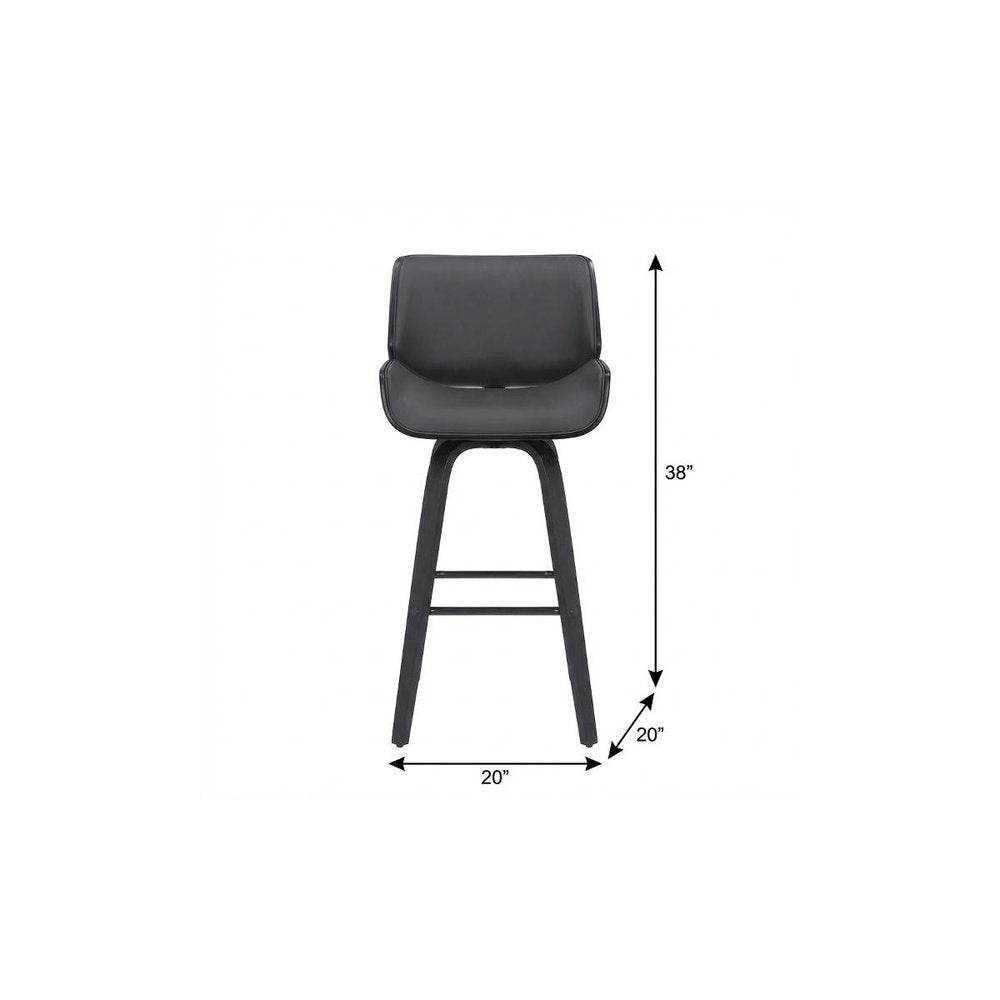 26" Gray And Black Faux Leather And Fabric And Iron Counter Height Swivel Bar Chair HomeRoots