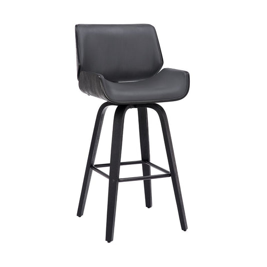 30" Gray And Black Fabric And Iron Bar Height Swivel Bar Chair HomeRoots