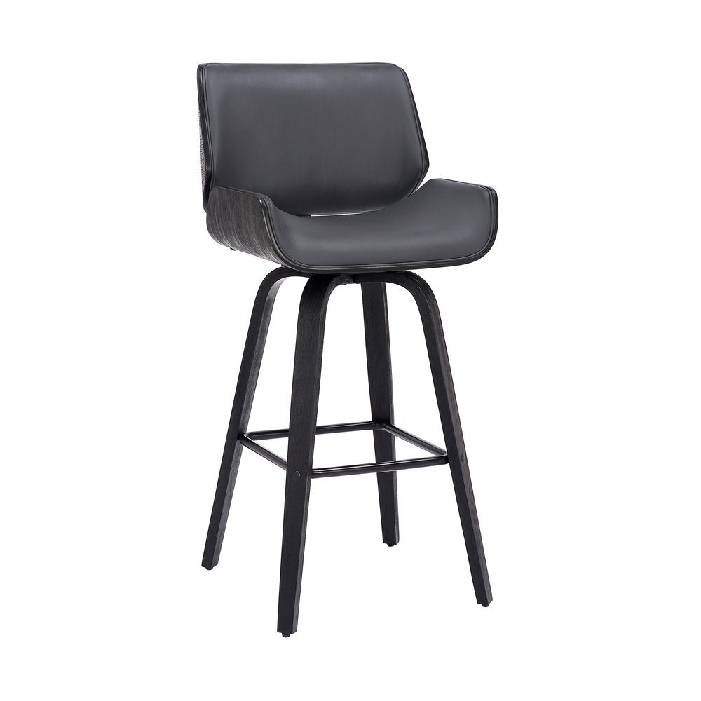 30" Gray And Black Fabric And Iron Bar Height Swivel Bar Chair HomeRoots