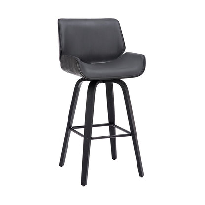 30" Gray And Black Fabric And Iron Bar Height Swivel Bar Chair HomeRoots