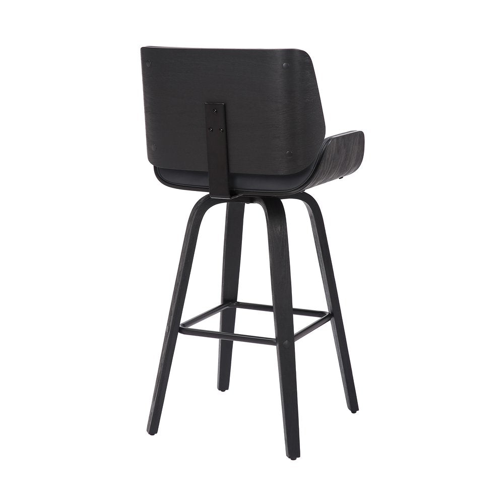 30" Gray And Black Fabric And Iron Bar Height Swivel Bar Chair HomeRoots