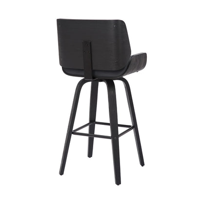 30" Gray and Black Faux Leather and Iron Bar Height Swivel Bar Chair