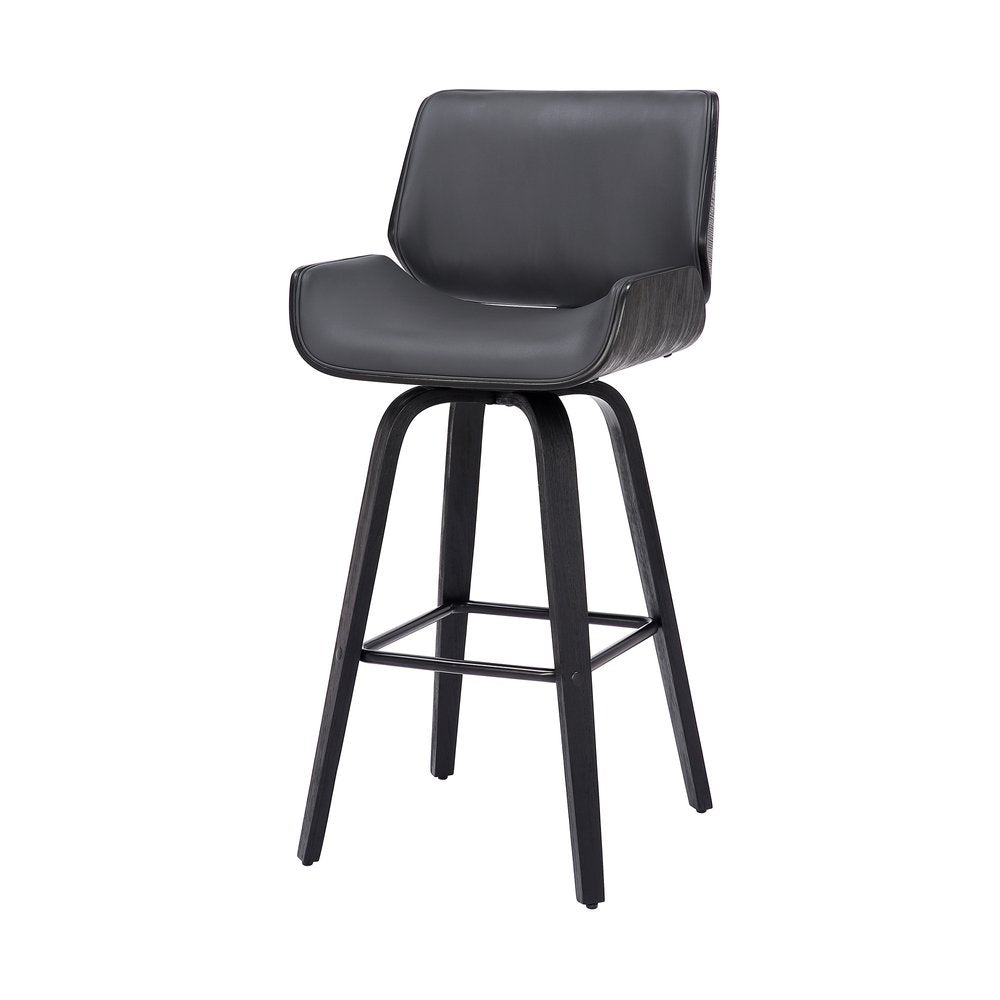 30" Gray And Black Fabric And Iron Bar Height Swivel Bar Chair HomeRoots