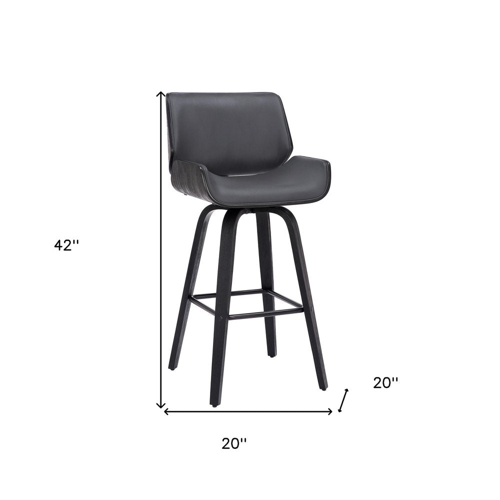 30" Gray And Black Fabric And Iron Bar Height Swivel Bar Chair HomeRoots
