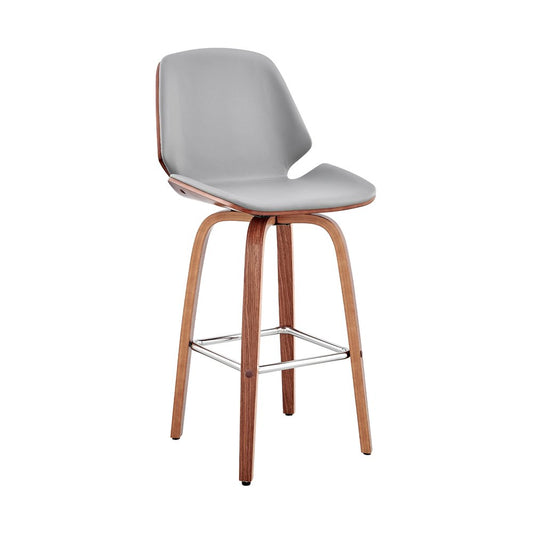 26" Gray And Brown Fabric And Wood Counter Height Swivel Bar Chair HomeRoots