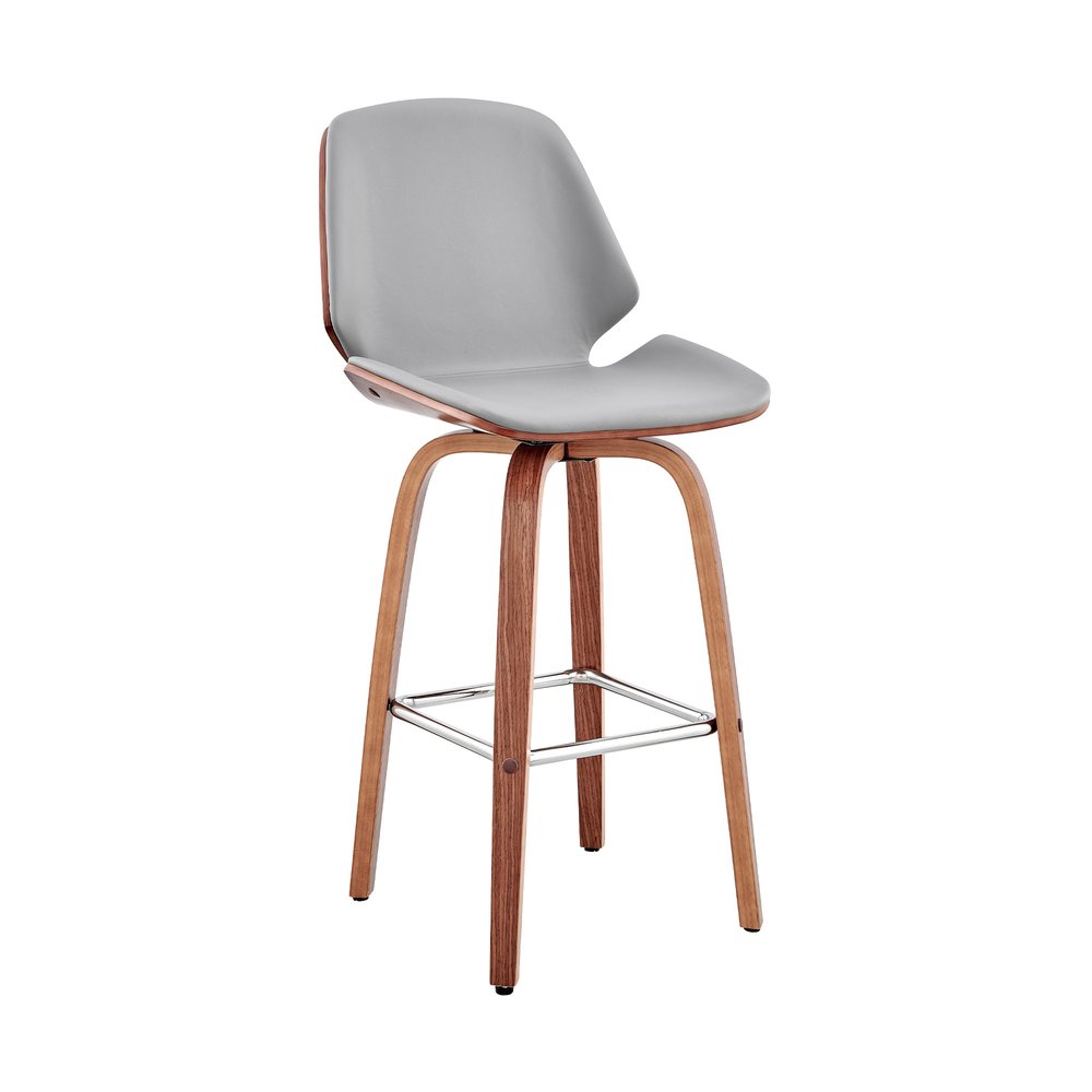 26" Gray And Brown Fabric And Wood Counter Height Swivel Bar Chair HomeRoots