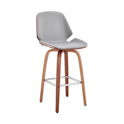 26" Gray And Brown Fabric And Wood Counter Height Swivel Bar Chair HomeRoots