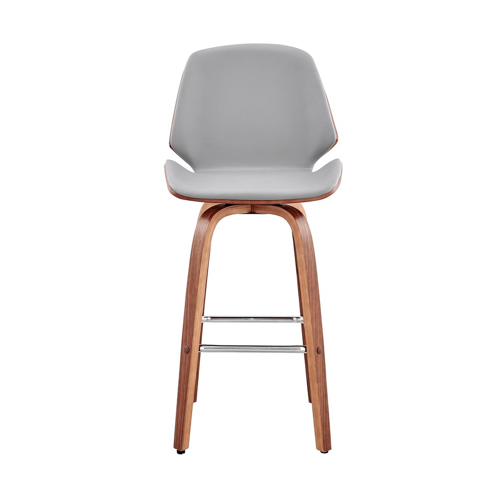 26" Gray And Brown Fabric And Wood Counter Height Swivel Bar Chair HomeRoots