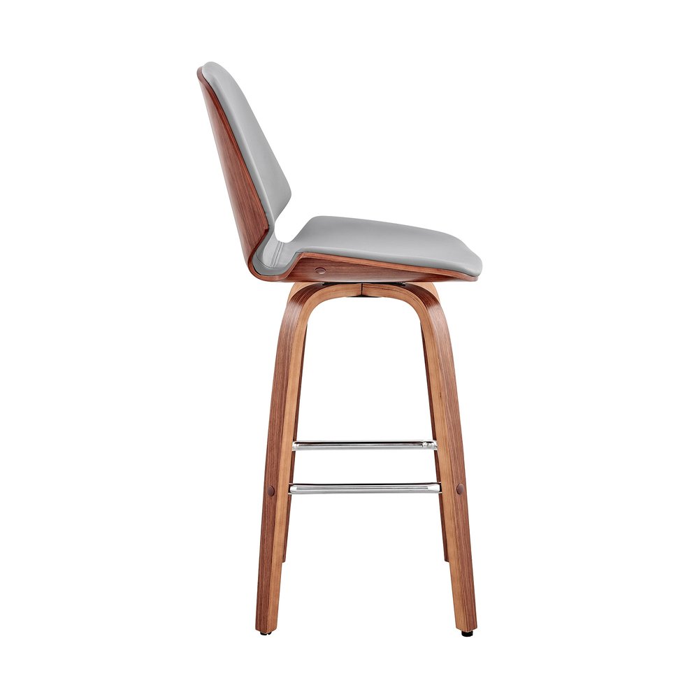26" Gray And Brown Fabric And Wood Counter Height Swivel Bar Chair HomeRoots