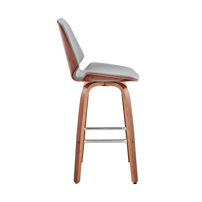 26" Gray And Brown Fabric And Wood Counter Height Swivel Bar Chair HomeRoots
