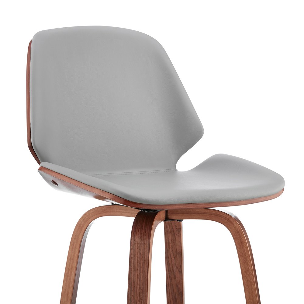 26" Gray And Brown Fabric And Wood Counter Height Swivel Bar Chair HomeRoots
