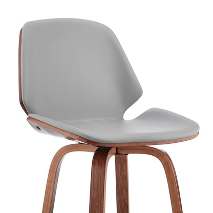 26" Gray And Brown Fabric And Wood Counter Height Swivel Bar Chair HomeRoots